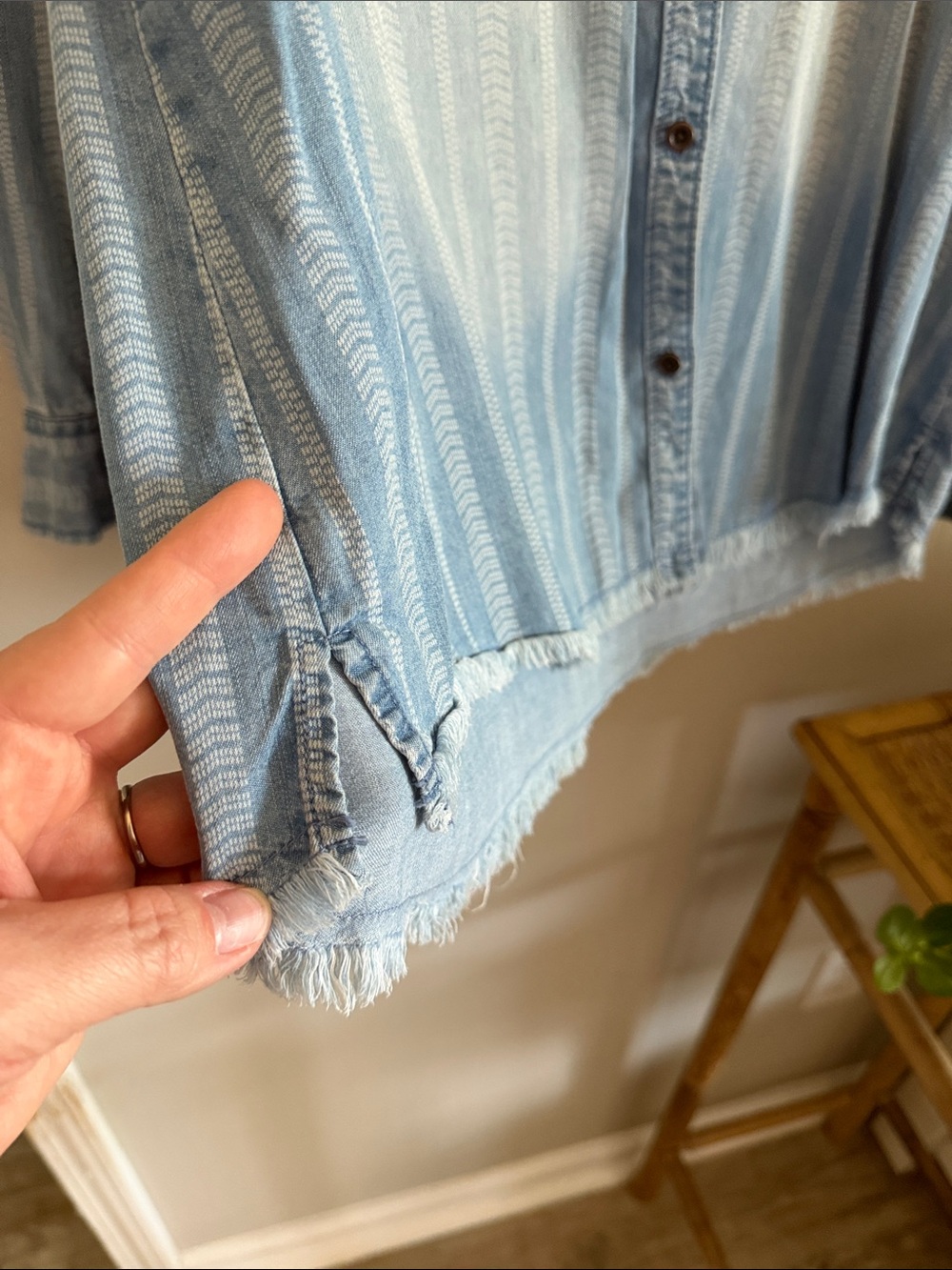 Natural Reflections Blue Striped Denim-Style Button Down Shirt - Picture 7 of 7